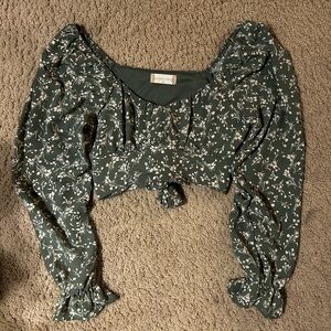 Altar'd State Dark Green Floral Blouse